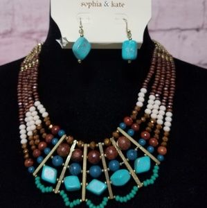 Boho necklace and earrings set